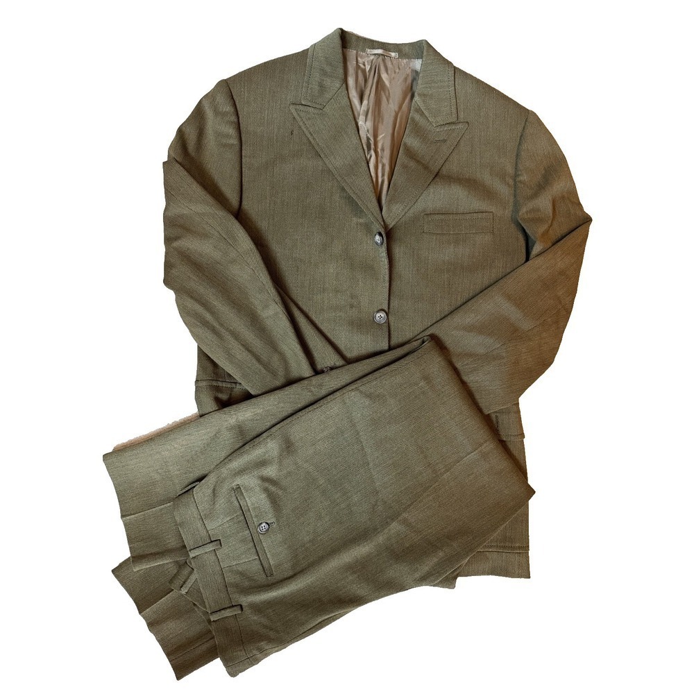 Vintage PRADA Milano Olive Wool Suit 52R Italian Tailoring Minimalist Luxury Set